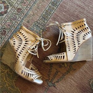 Jeffrey Campbell peep toe lace up wedges